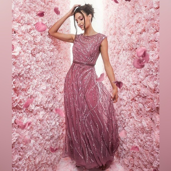 MAC DUGGAL Pink Cap Sleeve Embellished Evening Gown 10 - Picture 6 of 15